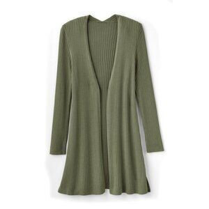 Soft Surroundings Soft Essential Ribbed Long Cardi Sweater Dusty Green Sz M NWT